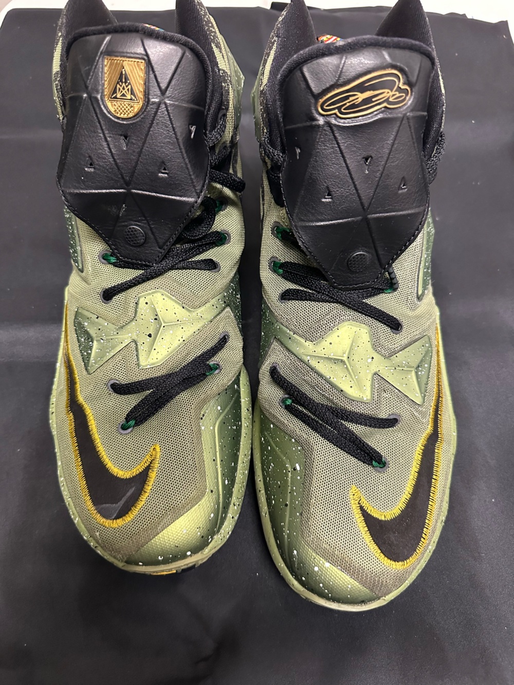 Nike LeBron James Olive Green and Black Basketball Sneakers with Gold Trim
